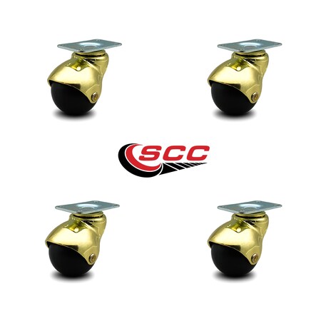 Service Caster 2 Inch Bright Brass Hooded Top Plate Ball Casters, 4PK SCC-TP01S20-POS-BB-4